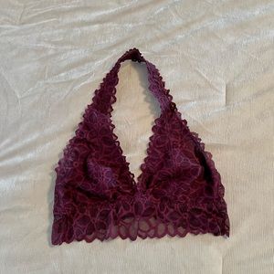 Burgundy Floral Lace Halter Bralette from PINK, Size S